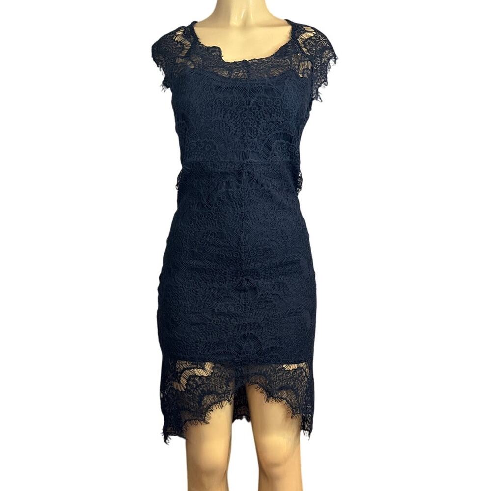 Free People Intimately Peek-A-Boo Slip Dress Black Eyelash Lace Size Small